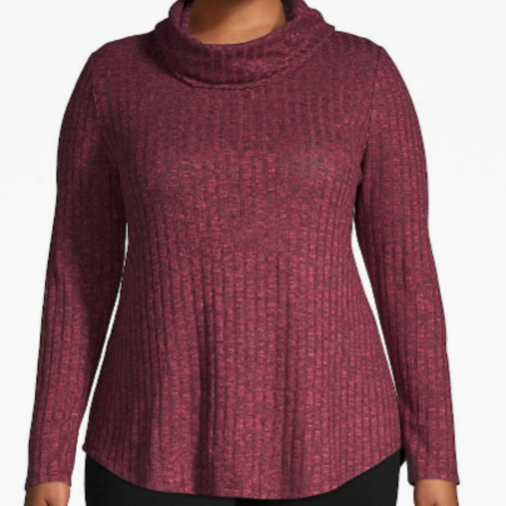 Plus Size Ribbed Cowlneck Top